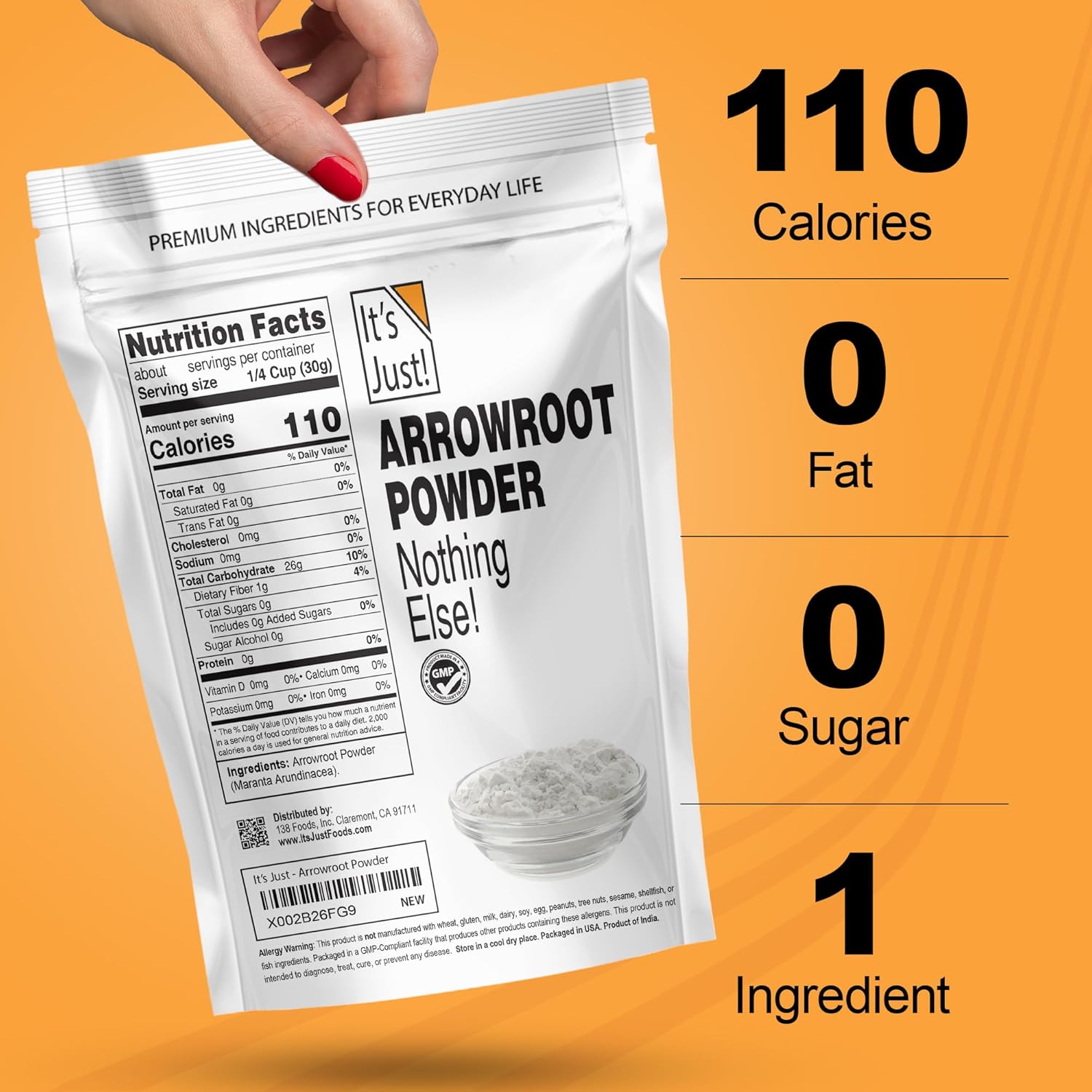 It's Just - Arrowroot Powder, 8oz, Natural Thickener, Gluten-Free, Dairy-Free, Non-GMO, Cornstarch Substitute