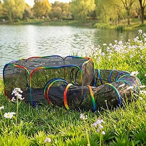 Portable Cat Enclosure - 2-in-1 Outdoor Catio with Tent & Tunnel, Foldable Playpen for Indoor Cats, Includes Storage Bag for Cats & Small Animals Rainbow Color
