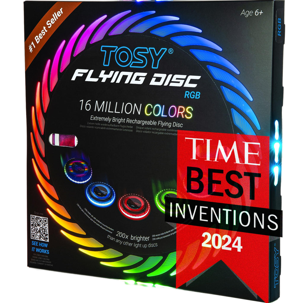 TOSY Flying Disc - 108 RGB Multicolor or 36 Monocolor LEDs, Super Bright, Smart Modes, Easter Basket Stuffers Gift, Camping Toy for Kid/Teen/Adult, Auto Light Up, Rechargeable, Waterproof, 175g