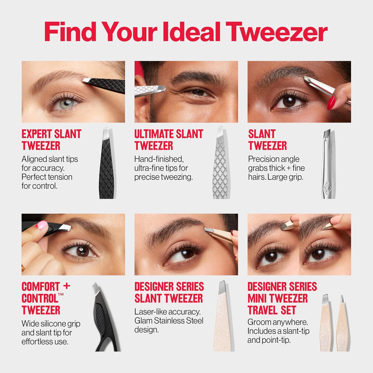 Revlon Expert Slant Tweezer, High Precision For Easy Hair Removal, Made With Stainless Steel, Stocking Stuffer for Women & Men, 1 count