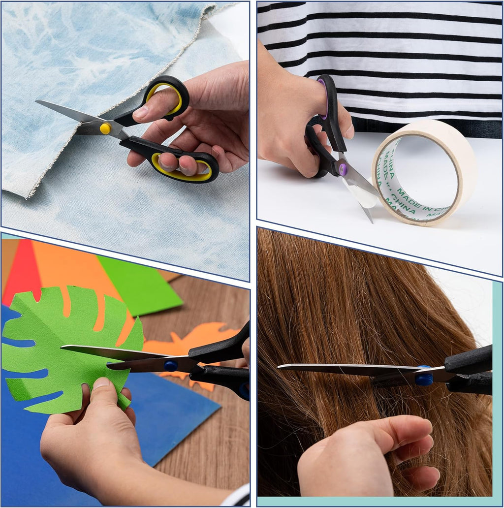 Scissors, BOOMIBOO 8" All Purpose 6 Pack - Comfort-Grip Scissors for Office Desk Accessories Sewing Fabric Home Craft School Supplies, Teacher/Class Supplies, Right/Left Handles