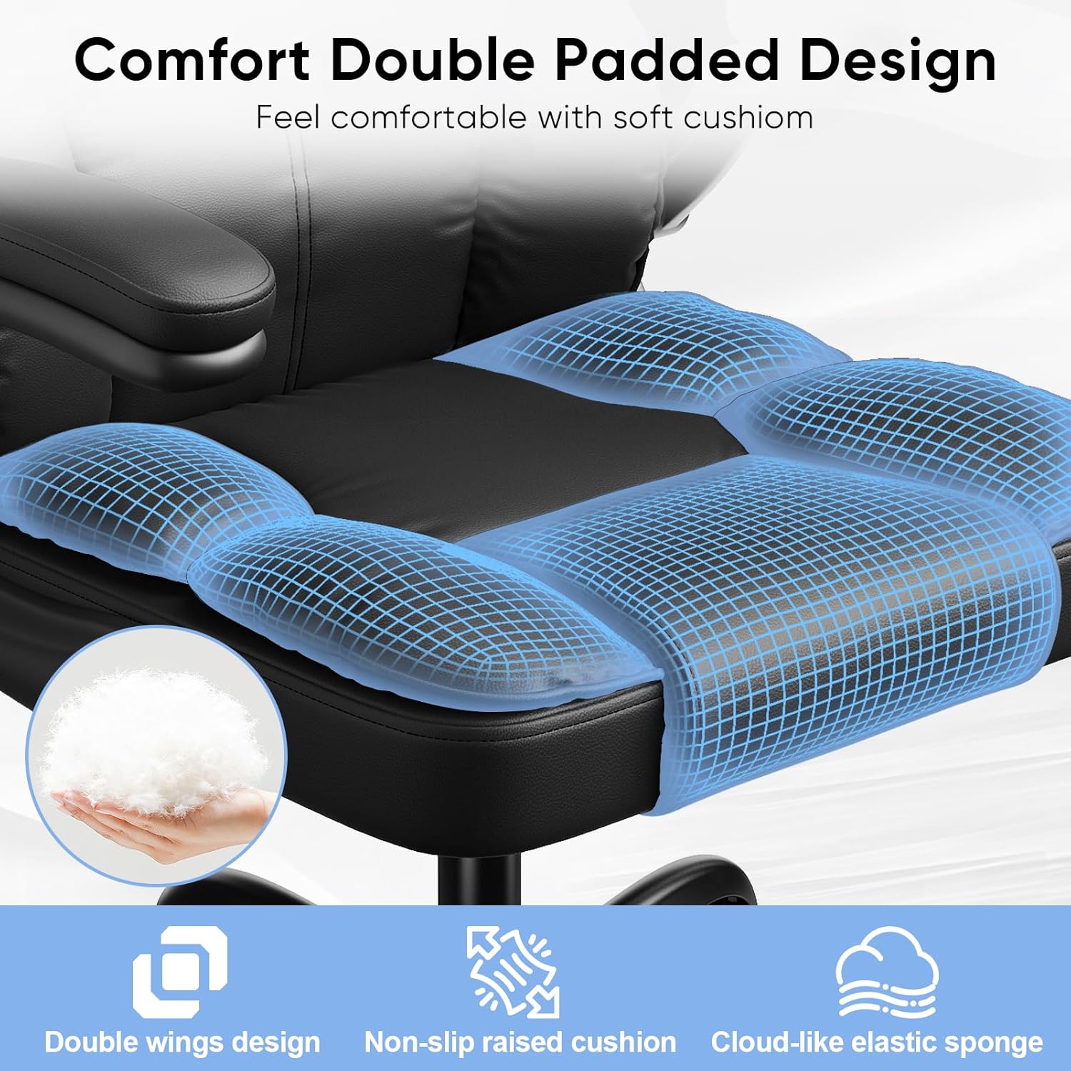 Executive Leather Office Chair, Computer Chair with Thick Cushion & Lumbar Support, Ergonomic Desk Chair with Adjustable Headrest & Armrests,Black