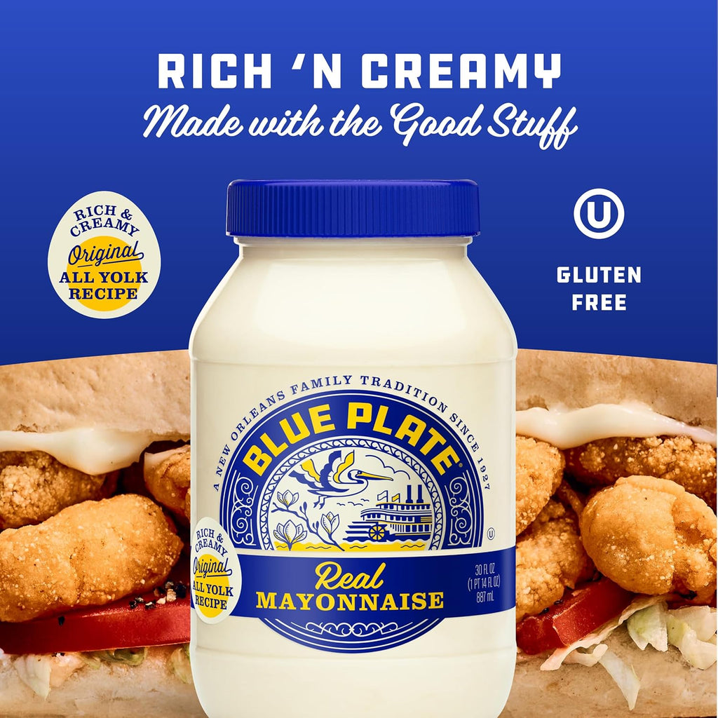 Blue Plate Real Mayonnaise, Homestyle Mayo For Chicken Salad to Deviled Eggs, 30 Fl Oz Jar (Pack of 1)