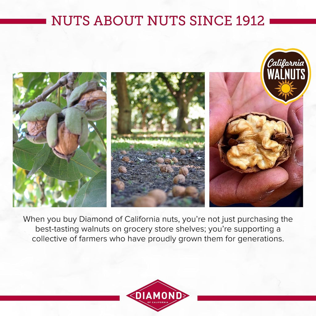 Diamond of California Shelled Walnut Halves and Pieces, Pre-Shelled Raw Walnuts for Baking, Snacking and Salads, 32 oz.