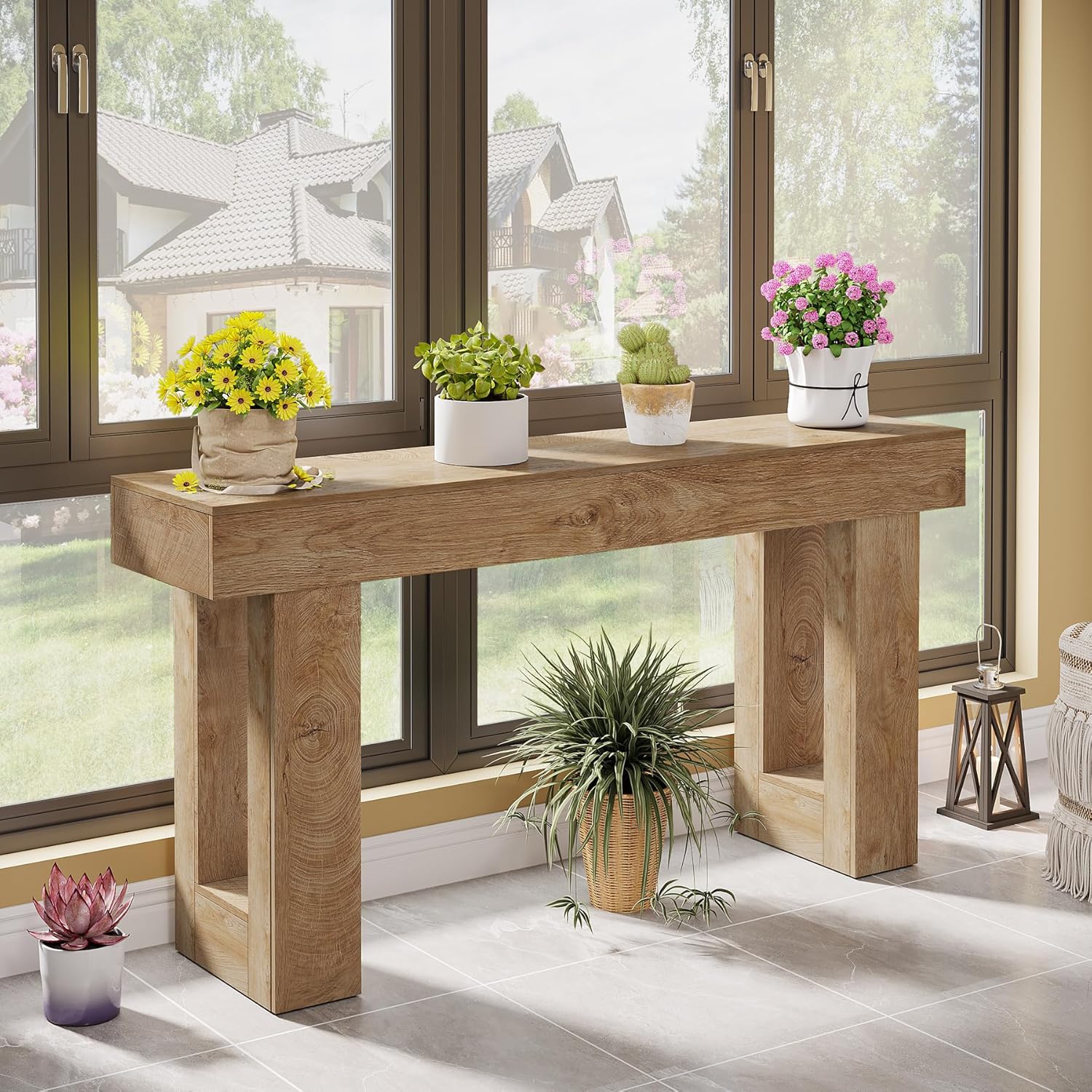 Tribesigns 63-Inch Long Console Table, Wooden Rectangular Sofa Table Behind The Couch, Farmhouse Entryway Table for Entrance, Hallway, Living Room (Natural)