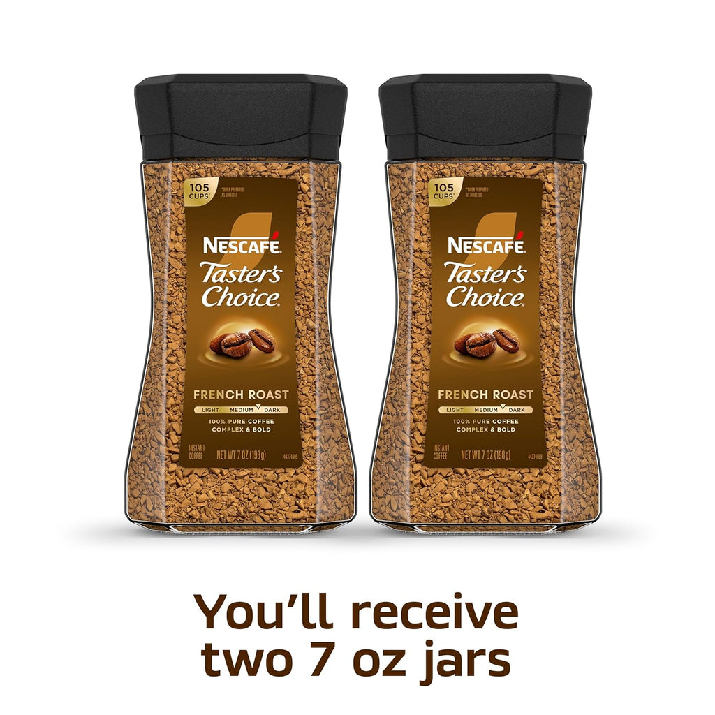 NESCAFÉ Taster's Choice Instant Coffee, Dark Roast Coffee, French Roast, 2 Jars (7 Oz Each)