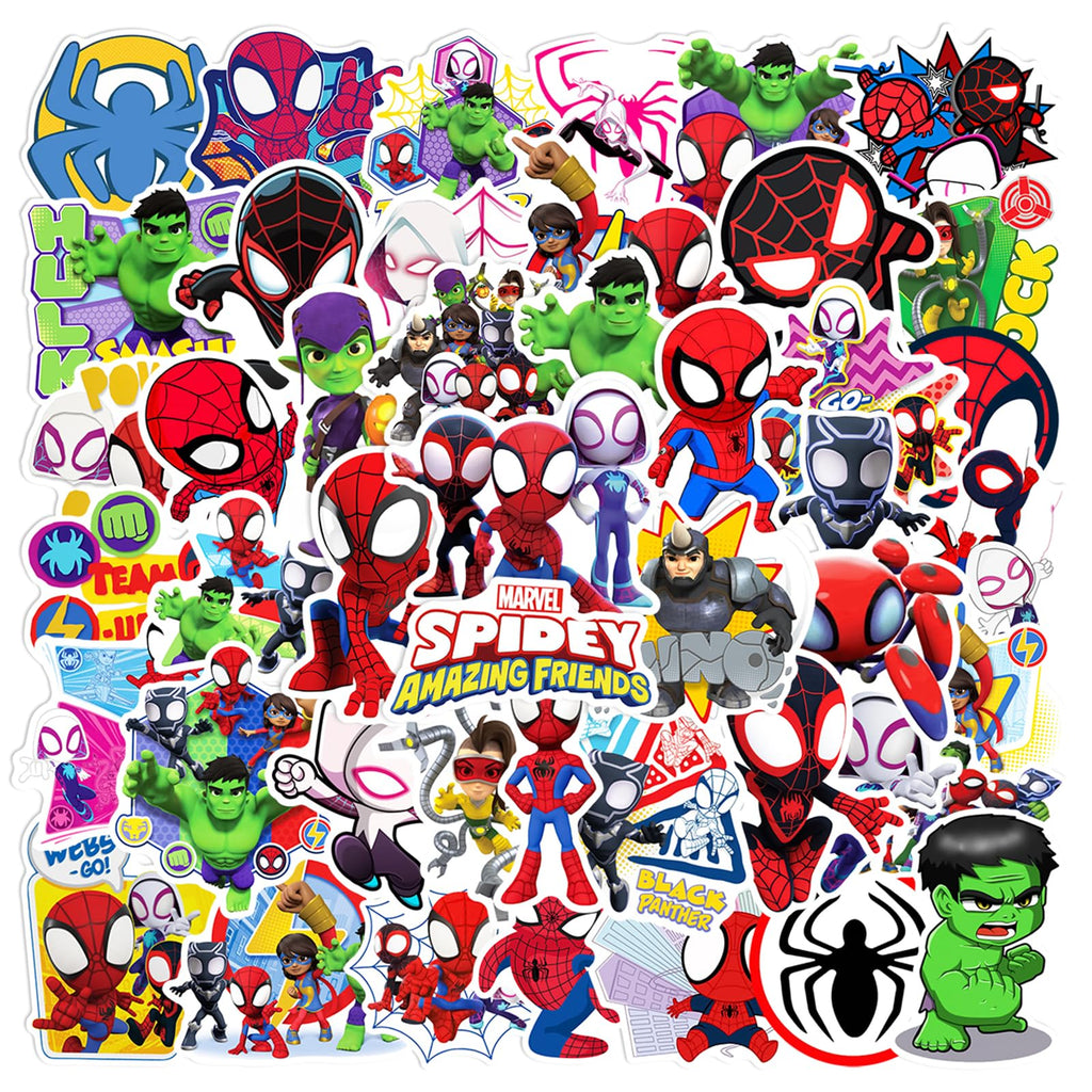 50pcs Cartoon Spider-Man Stickers for Kids,Lovely Hero and His Amazing Friends Vinyl Waterproof Decal for Water Bottle Laptop Toy Sticker for DIY Decorate Bumper Hat Party Supplies Kids Teens Gifts