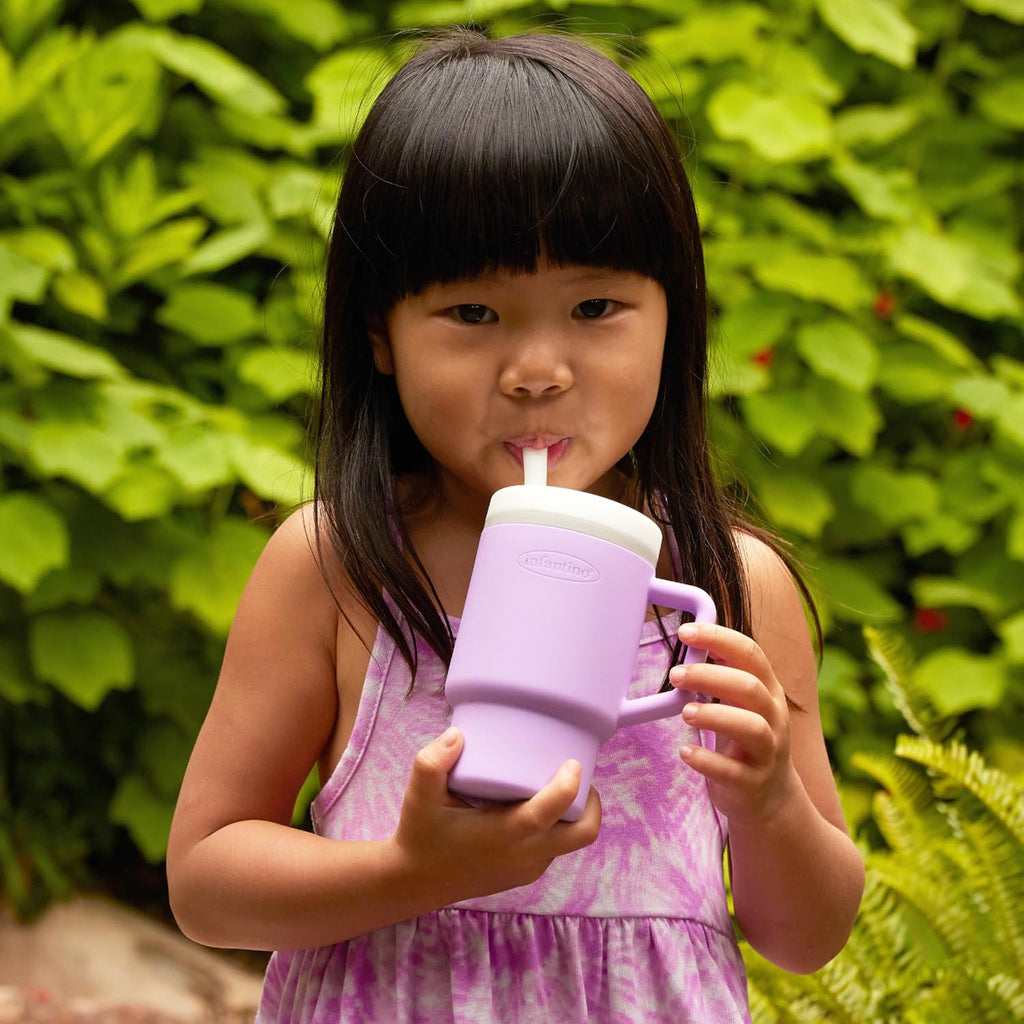Infantino My 1st Tumbler, Silicone Sippy Cup with Straw & Handle, Spill-Resistant Baby Cup for On-the-Go, BPA-Free Transition Bottle, Lilac