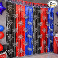 Bupelo Spider Web Birthday Decorations, 2 Pack Spider Party Supplies 3.3x6.6ft Tinsel Foil Fringe Curtains, Red Black, and Blue Photo Booth Prop Backdrop Streamer, Birthday Decor, Party Decor for Boys