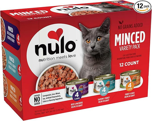 Nulo Variety Flavors Grain-Free Minced Wet Canned Cat Food, 3 Ounce (Pack of 12)