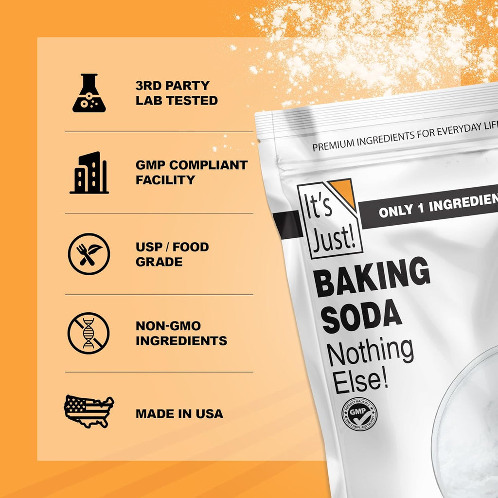 It's Just - Baking Soda, 100% Pure Sodium Bicarbonate, Food Grade, Non-GMO, Made in USA, Cooking, Baking (1.25 Pound)