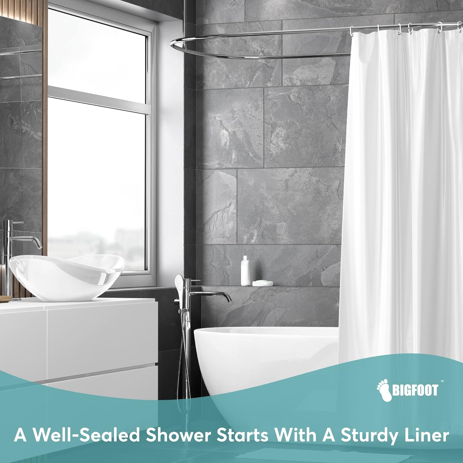 BigFoot Clear Shower Curtain Liner - 72x72 Odorless Plastic with Magnets, Washable Long Bathroom Curtain - Premium PEVA Waterproof Bath Shower Liner, Rust-Proof Bathroom Essentials