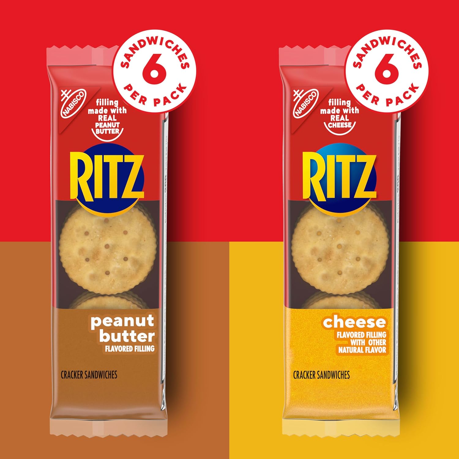 RITZ Peanut Butter and Cheese Sandwich Crackers Variety Pack, Lunch Snacks, 32 Snack Packs (6 Crackers Per Pack)