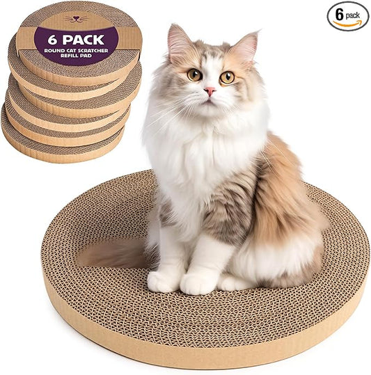 6pcs Cat Scratch Pad, Cat Scratcher Cardboard & Cat Scratching Pads - Round Cat Scratcher Refill, 10 Inch Diameter 7/8 Inch Thick cat scratchers for Indoor Cats