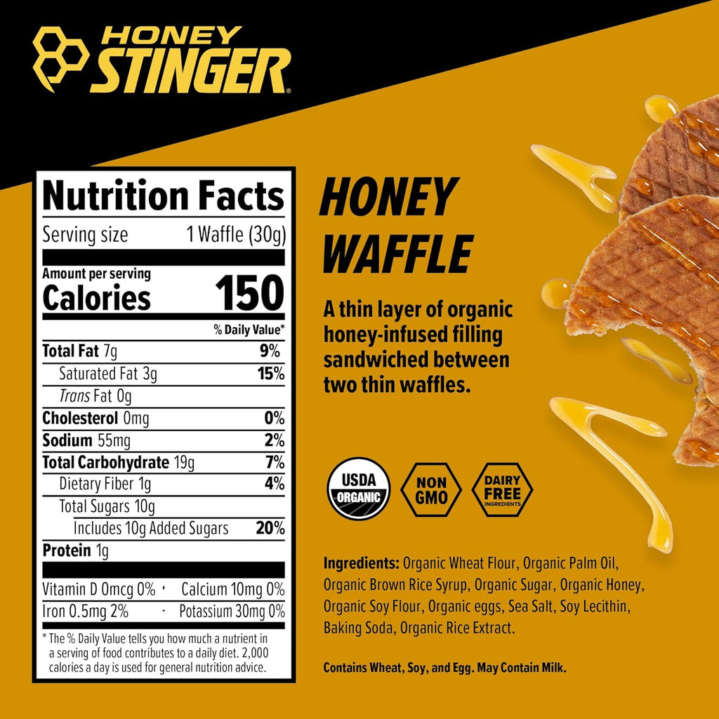 Honey Stinger Organic Honey Waffle, Energy Stroopwafel for Exercise, Endurance and Performance, Sports Nutrition for Home & Gym, Pre and Post Workout, Box of 16 Waffles, 16.96 Ounce (Pack of 16)