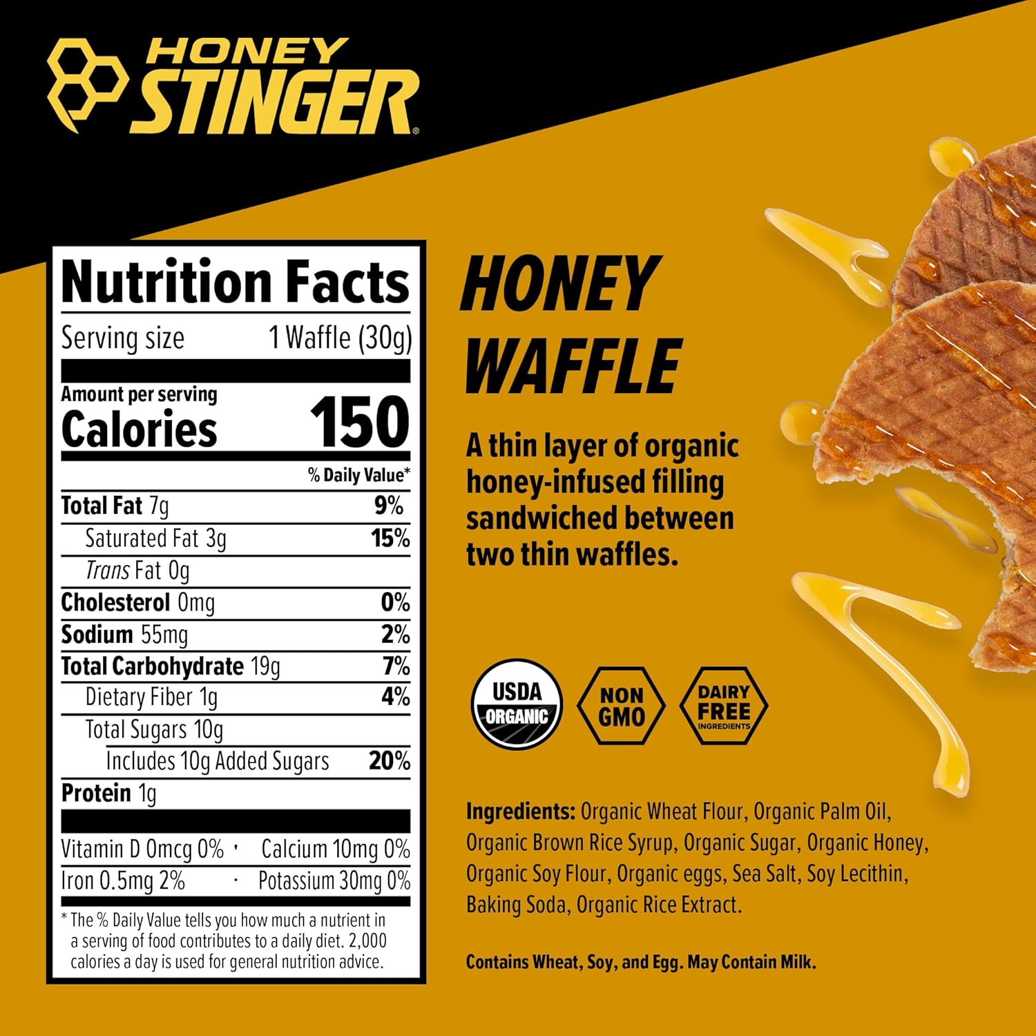 Honey Stinger Organic Honey Waffle, Energy Stroopwafel for Exercise, Endurance and Performance, Sports Nutrition for Home & Gym, Pre and Post Workout, Box of 16 Waffles, 16.96 Ounce (Pack of 16)