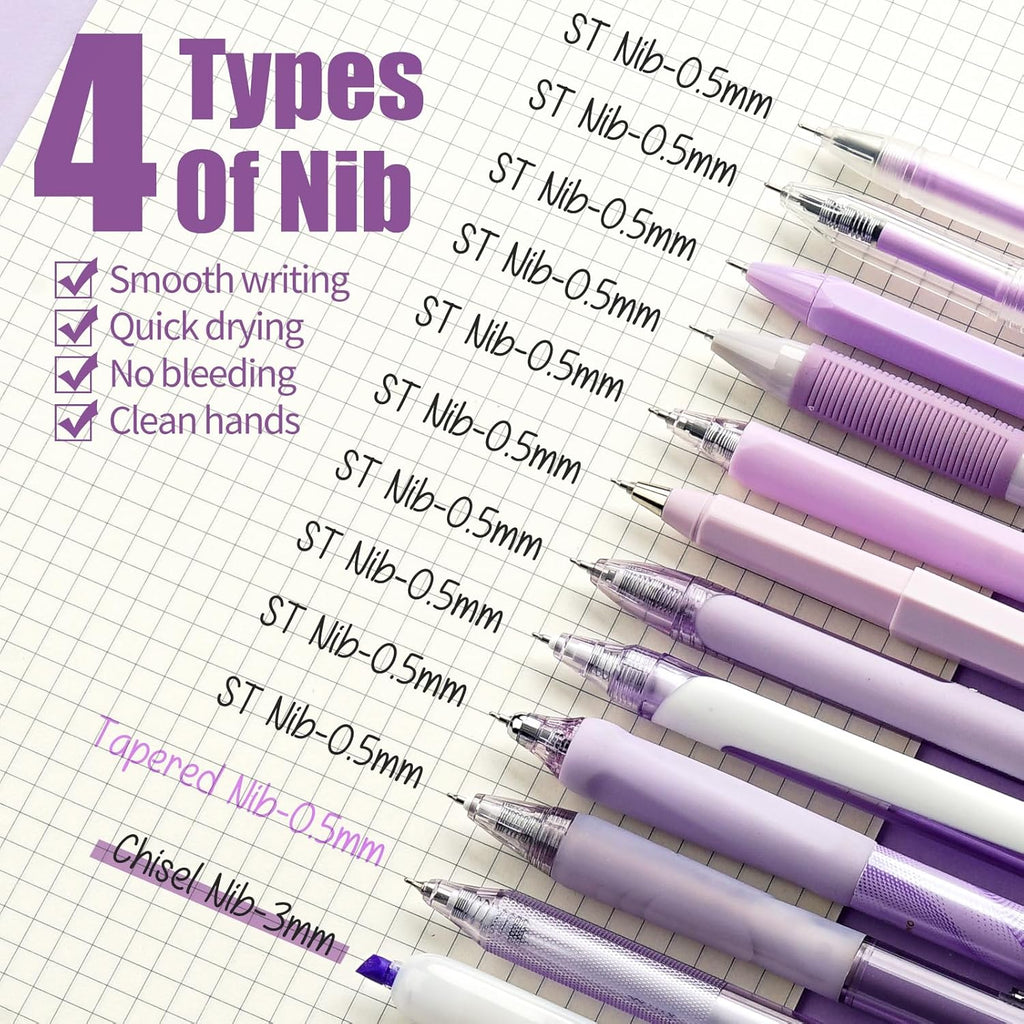 Four Candies Lavender Series Gel Pens, Black & Purple Ink Writing Pens with 0.5 mm Smooth Fine Point, School Office Stationery Supplies Desk Accessories Stocking Stuffers Gifts for Women, Set of 12