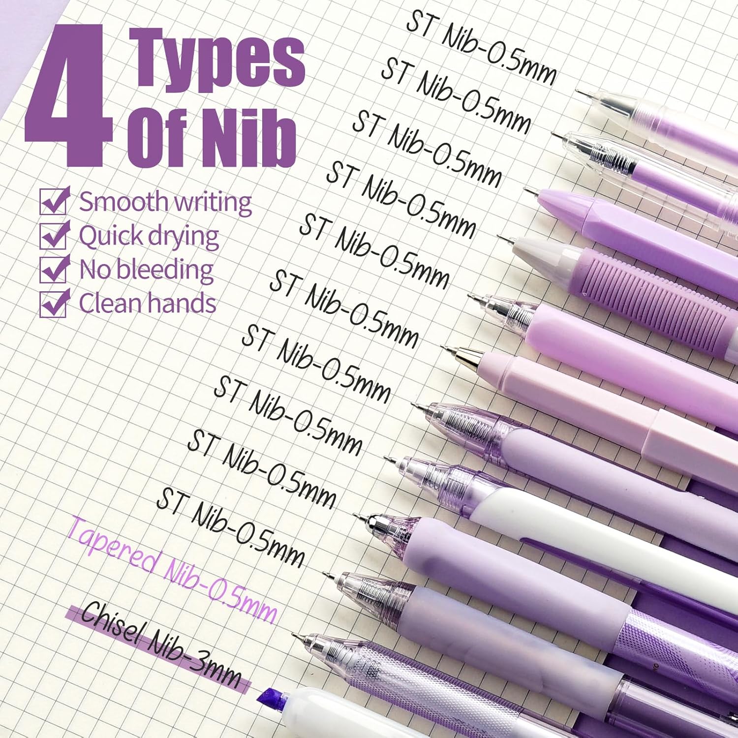 Four Candies Lavender Series Gel Pens, Black & Purple Ink Writing Pens with 0.5 mm Smooth Fine Point, School Office Stationery Supplies Desk Accessories Stocking Stuffers Gifts for Women, Set of 12