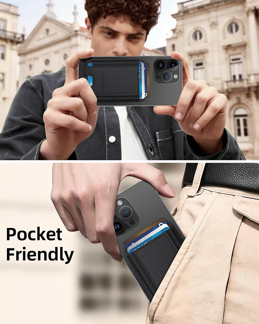 for MagSafe Wallet, Stronger Magnetic Wallet for iPhone 17/16/15/14/13/12 Series, 7 Cards Holder, Magnetic Phone Wallets, Vegan Leather Minimalist Slim RFID for iPhone Wallets, 1 Slot, Black & Black