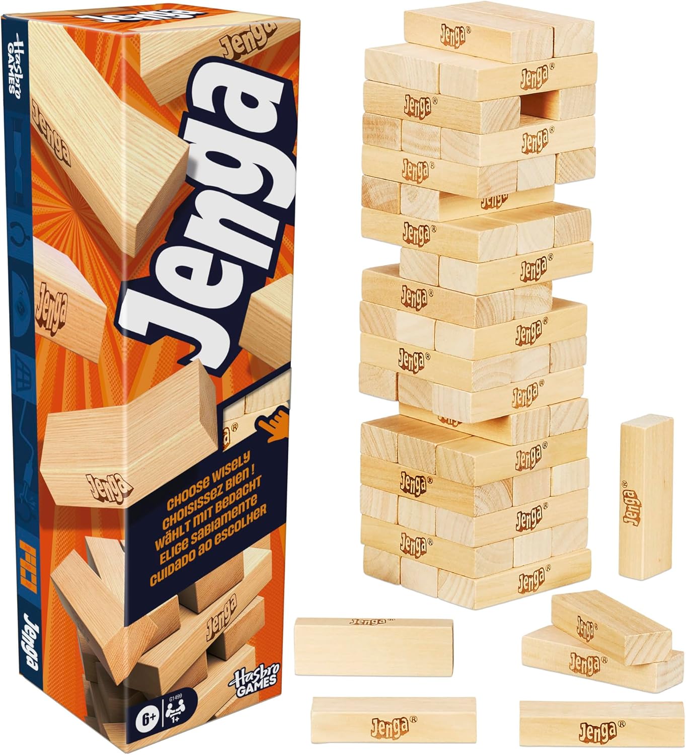 Hasbro Gaming Jenga Game | The Original Wood Block Game with Genuine Hardwood Blocks | Stacking Tower | Ages 6+ | 1 or More Players | Party Games for Kids | Family Games