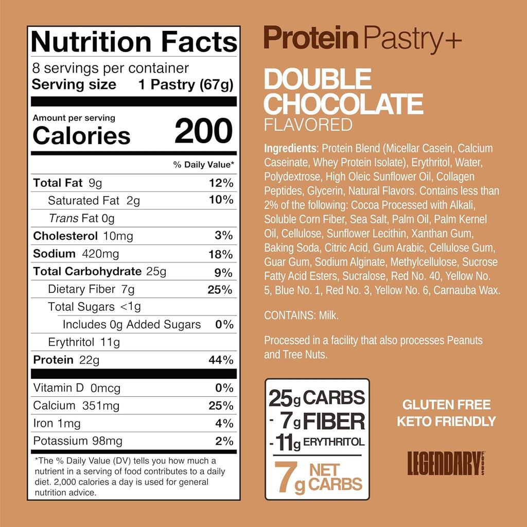 Legendary Foods 22g Protein Pastry 0g Added Sugar, Low Carb, Gluten Conscious, Keto Snack, Ideal for Glucose Management, Includes Whey Protein Isolate, 8 Pack Double Chocolate