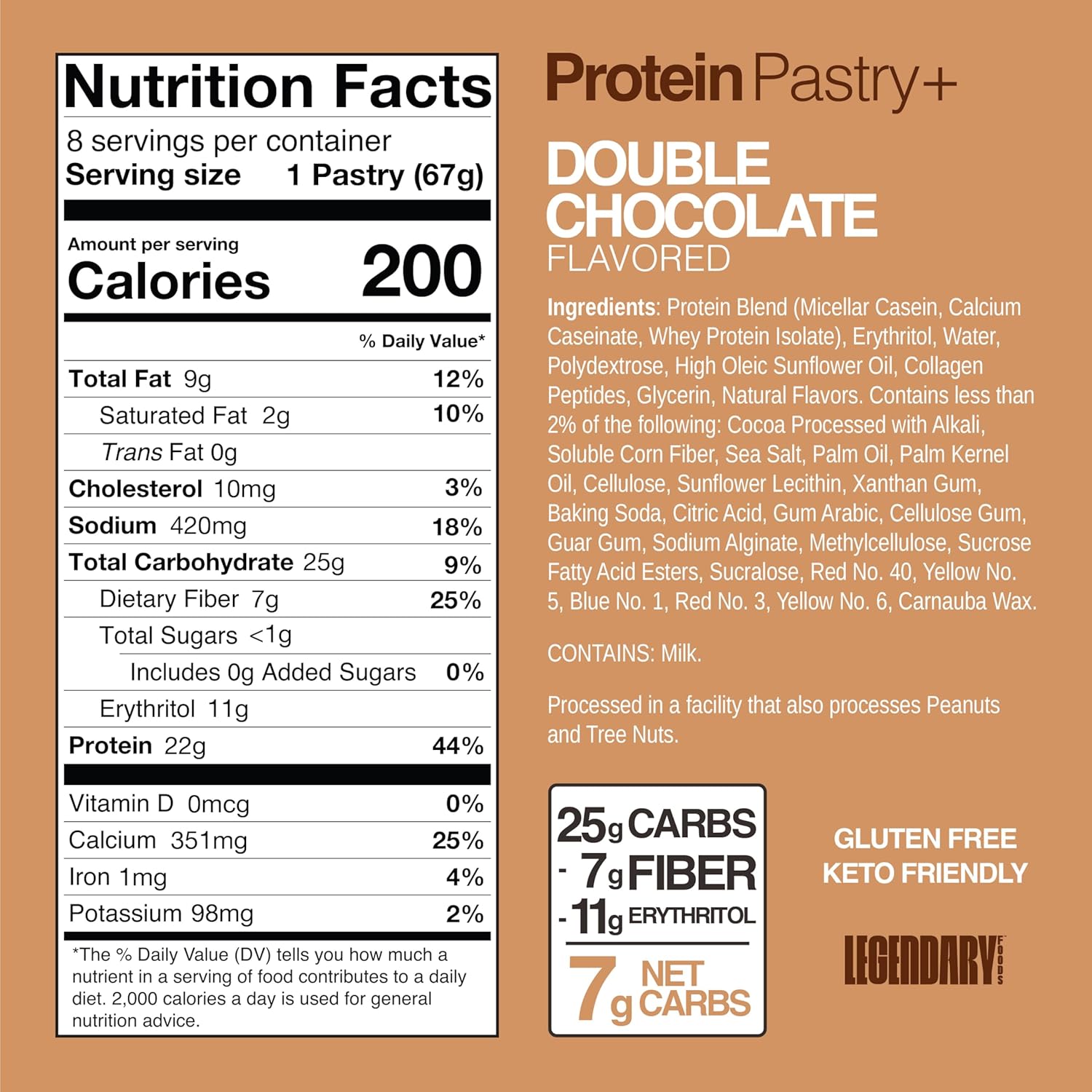 Legendary Foods 22g Protein Pastry 0g Added Sugar, Low Carb, Gluten Conscious, Keto Snack, Ideal for Glucose Management, Includes Whey Protein Isolate, 8 Pack Double Chocolate