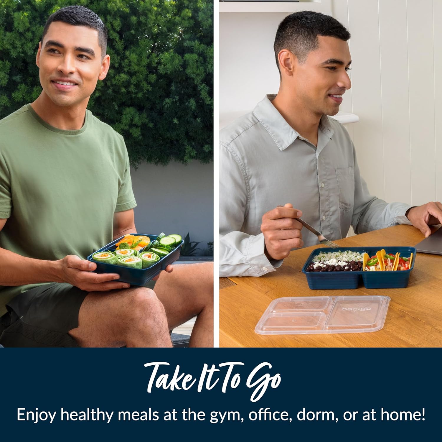 Bentgo Prep - 20-Piece 3-Compartment Reusable Meal Prep Containers with Lids, PFAS & BPA Free Materials, Durable, Microwave, Freezer, & Dishwasher Safe To Go Food Storage (Navy Blue)
