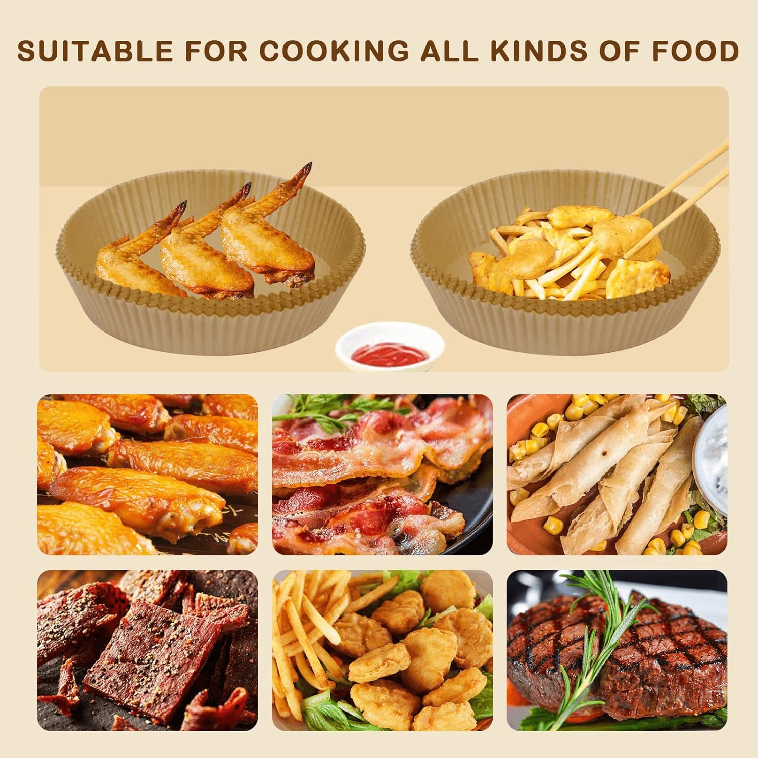 Air Fryer Liners for Ninja Air Fryer, 125 Pcs Disposable Paper Liner for most 4-8QT AirFryer