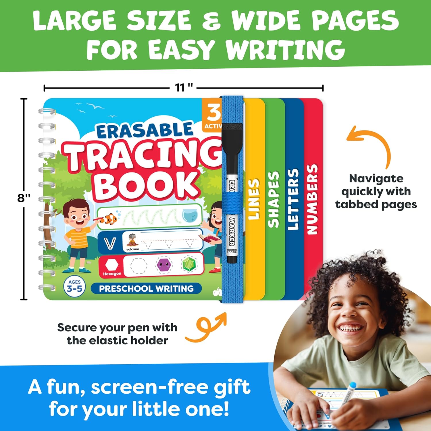 Preschool Learning Activities - Tracing Books for Kids Ages 3-5 - Toddler Handwriting Practice - Letter Tracing for Kids Preschool Kindergarten 3-4, 4-5 - 3 year old boy gift - Gifts for Grandkids