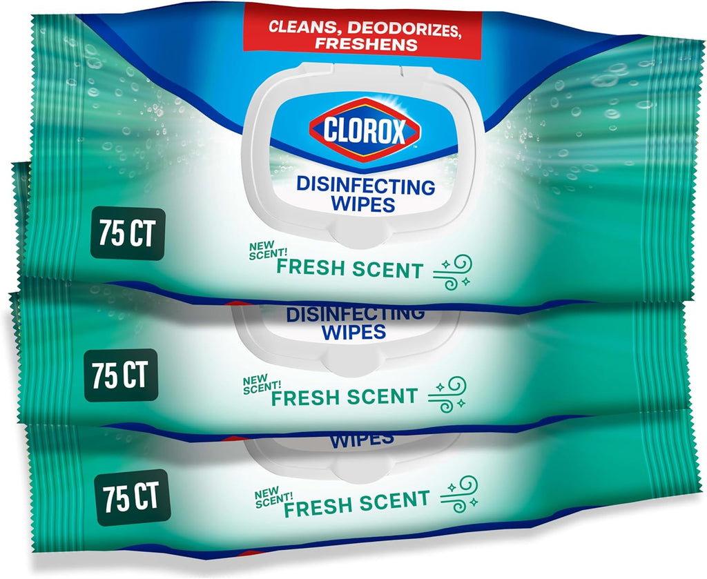 Clorox Disinfecting Wipes Flex Pack, Bleach Free, Fresh Scent, 75 Count, Pack of 3 (Pack May Vary)