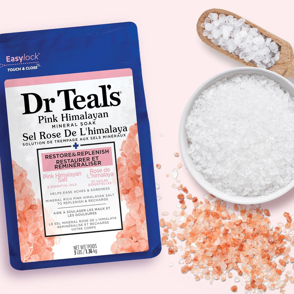 Dr Teal's Epsom Salt Magnesium Soak, Restore & Replenish with Pink Himalayan Salt, 3 lbs
