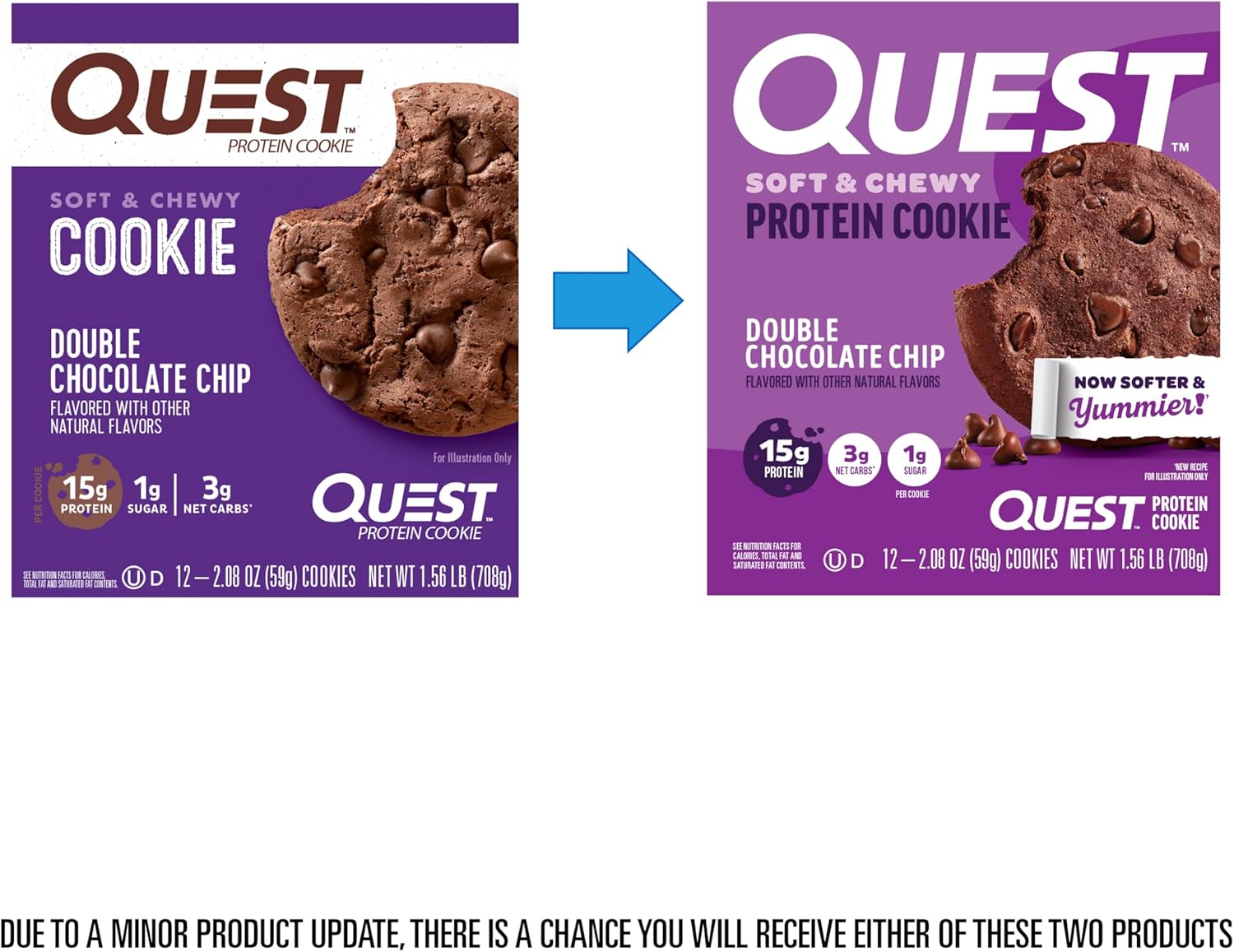 Quest Soft & Chewy Protein Cookie - 15g Protein - Double Chocolate Chip (12 Cookies)