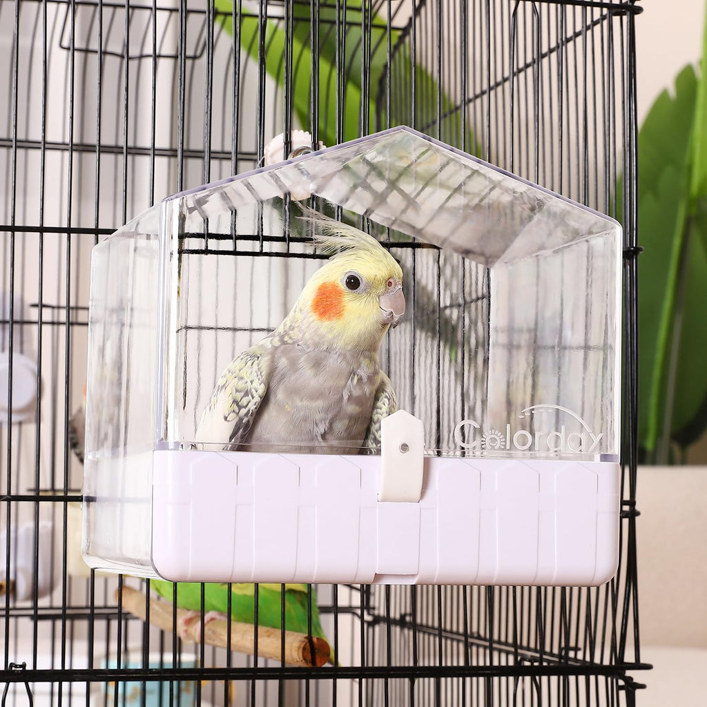 Colorday Bird Bath for Cage, Parrot Bath for Small to Medium Birds, Cockatiels, Parakeets, Budgie, Quaker, Conure, Lovebirds, Finches, Transparent, 6.7X6.7X7.74 inch