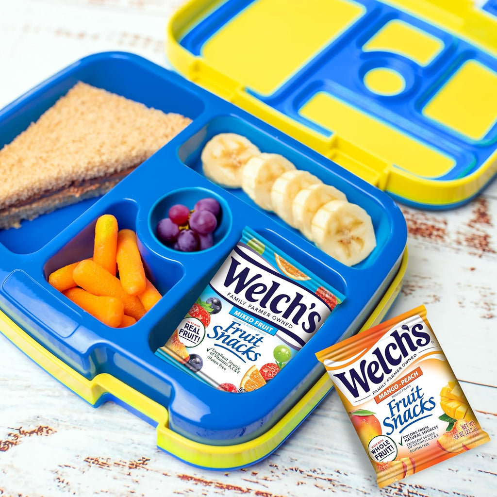 Welch's Fruit Snacks, Mixed Fruit & Mango Peach Snack Box, Gluten Free, Stocking Stuffers, 0.8oz Snack Packs (Pack of 60)