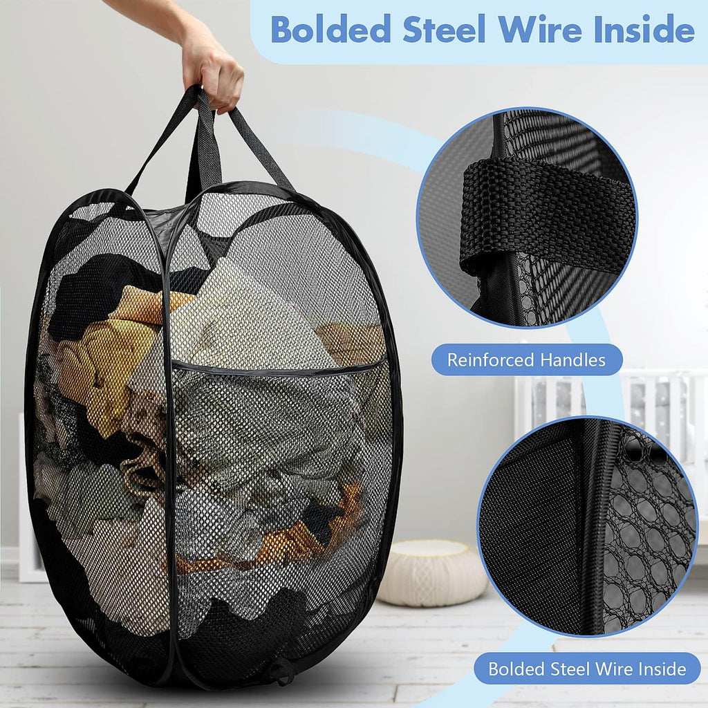 DUCOO Pop Up Hamper, 1 PCS Mesh Pop Up Laundry Hamper, Foldable Mesh Laundry Basket with Space-Saving Design for Home, Dorm, Travel & Storage - Black