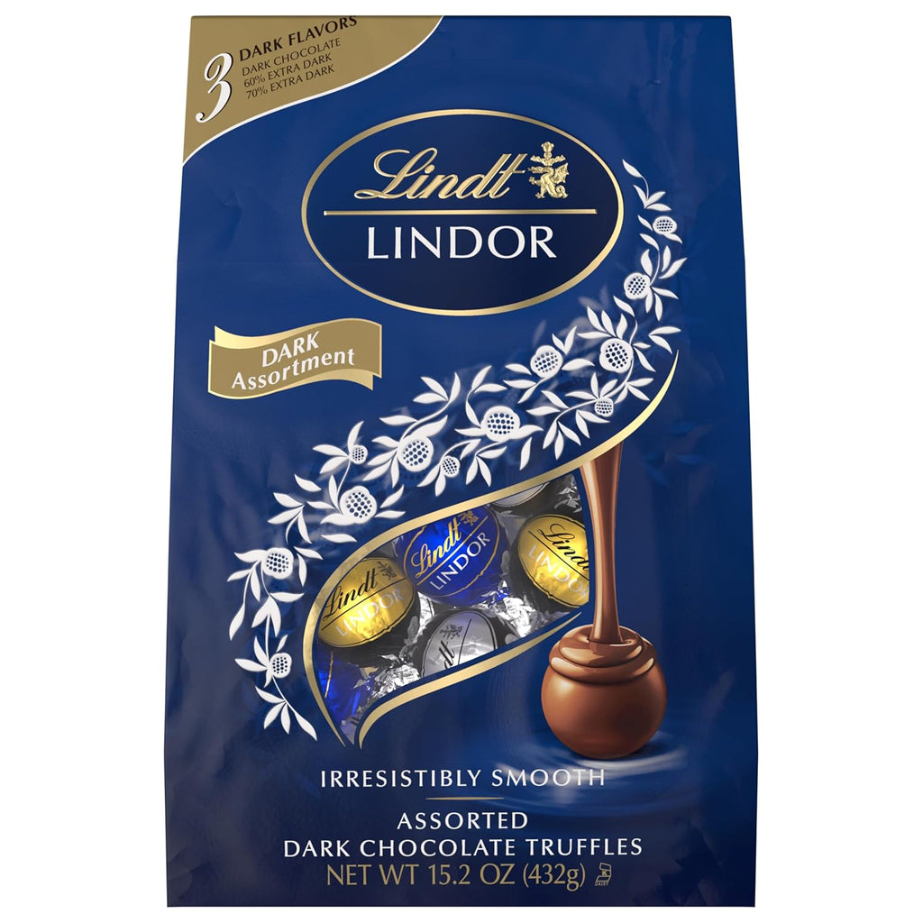 Lindt LINDOR Assorted Dark Chocolate Candy Truffles, Assorted Chocolate with Smooth, Melting Truffle Center, 15.2 oz. Bag