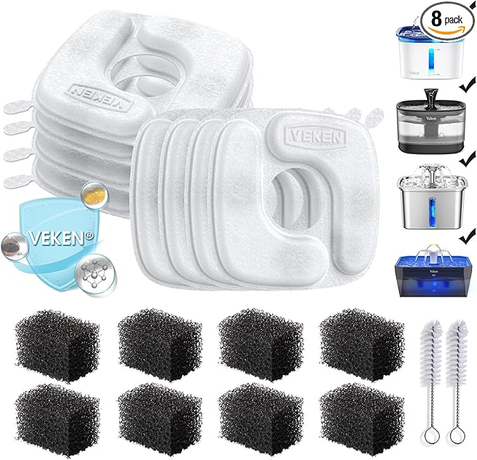 Veken Cat Water Fountain Filters, 50oz, 8-Pack