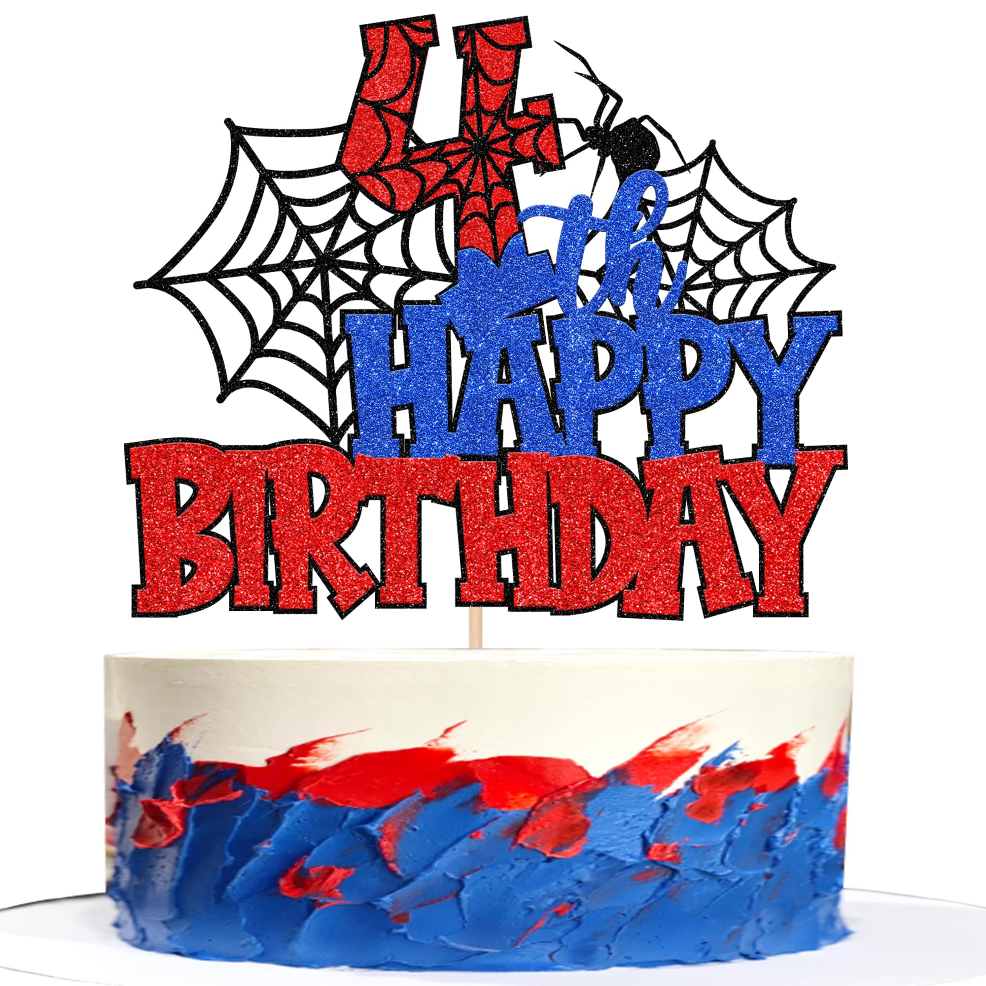 1 PCS Happy 4th Birthday Cake Topper Glitter Spider Web Cheers to 4 Years Four Birthday Cake Pick Superhero Spider Party Decorations for Boys Girls Happy 4th Birthday Party Cake Decorations Supplies