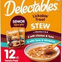 Delectables Lickable Treat Stew Senior 10+ Wet Cat Treat with Real Chicken, Food Topper, Hydrating, Grain-Free, No Fillers, No By-Products, No Added Preservatives, 1.4oz Pouch, 12ct