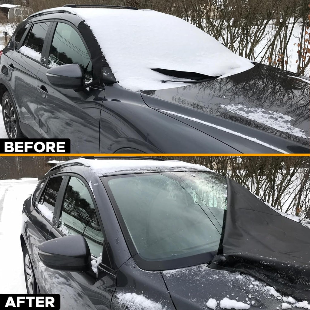 EcoNour Windshield Cover for Ice and Snow - Universal Fit for Car, SUV, Truck, Heavy Duty 600D Oxford Fabric Frost Protector for Ice & Sleet, Includes Anti-Theft Straps, Medium (69"x42")