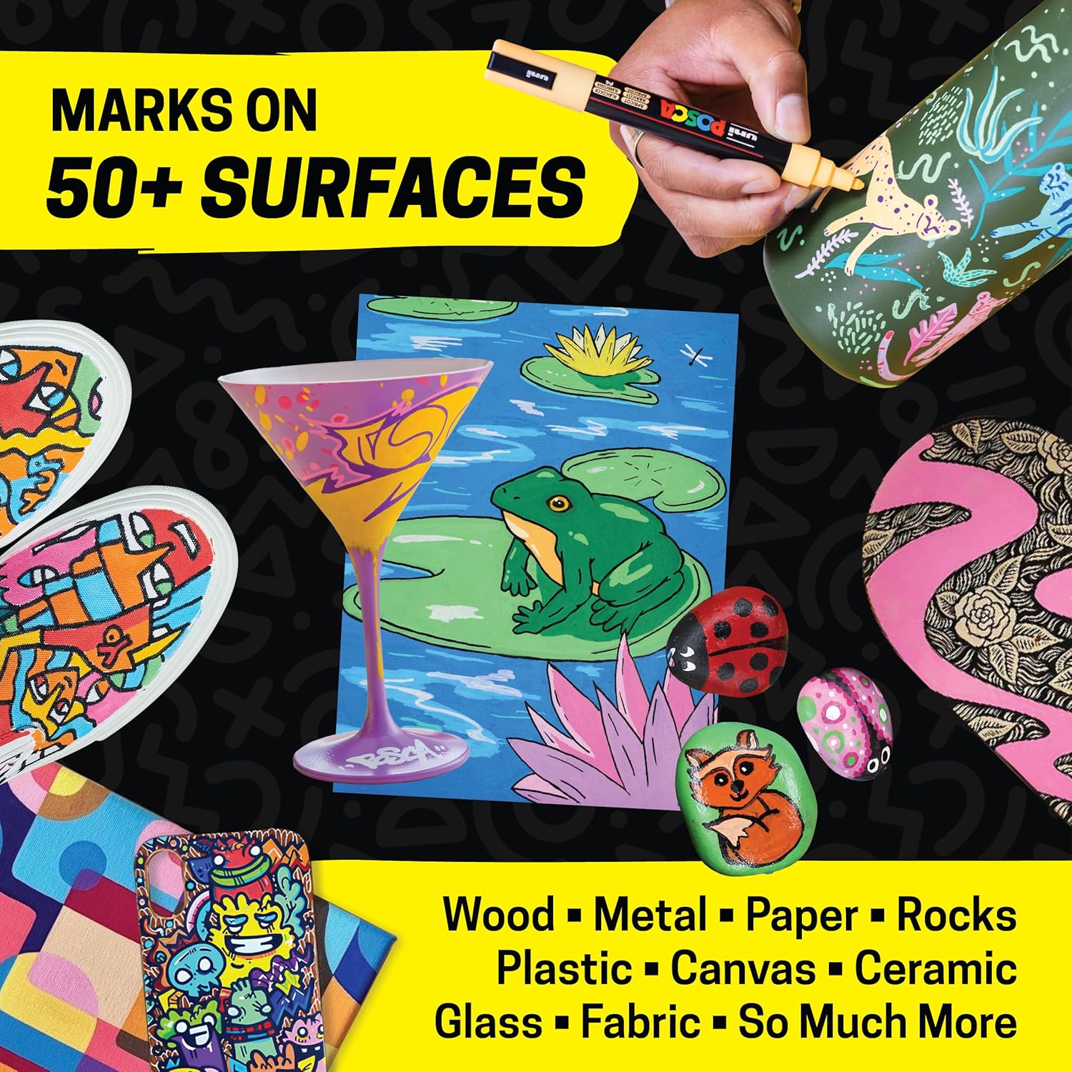 Posca Paint Art Markers, Set of 15 5M Medium Acrylic Markers with Reversible Tips, Artist Recommended Paint Pens for Gifts, Decorations, Fabric, Metal, Windows, Wood and Canvas