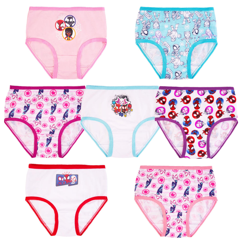 Marvel girls Spiderman and Ghost Spider  Exclusive Toddler 7-pack of 100% Combed Cotton Panties in Sizes 2/3t, 4t & 5t