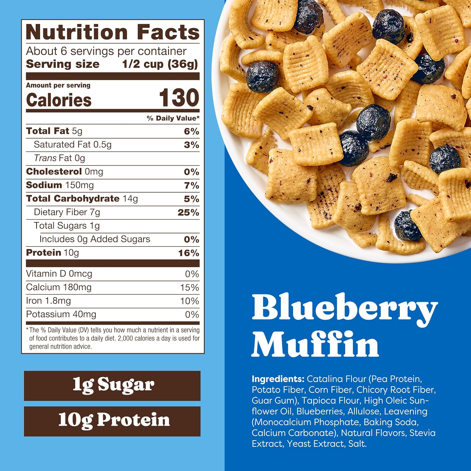 Catalina Crunch Protein Cereal - Breakfast Cereal with 10g of Protein, No Added Sugar - Gluten Free, Keto Friendly - Blueberry Muffin - 8 oz. Bag (Pack of 1)