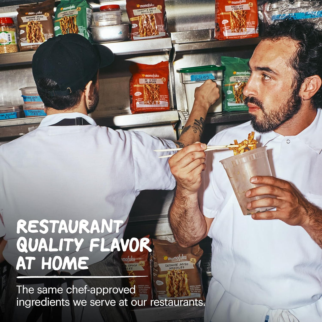 Momofuku Sesame Miso Ramen Noodles by David Chang, Air-Dried Instant Noodles with Sauce and 12g of Plant Based Protein, 4 Servings