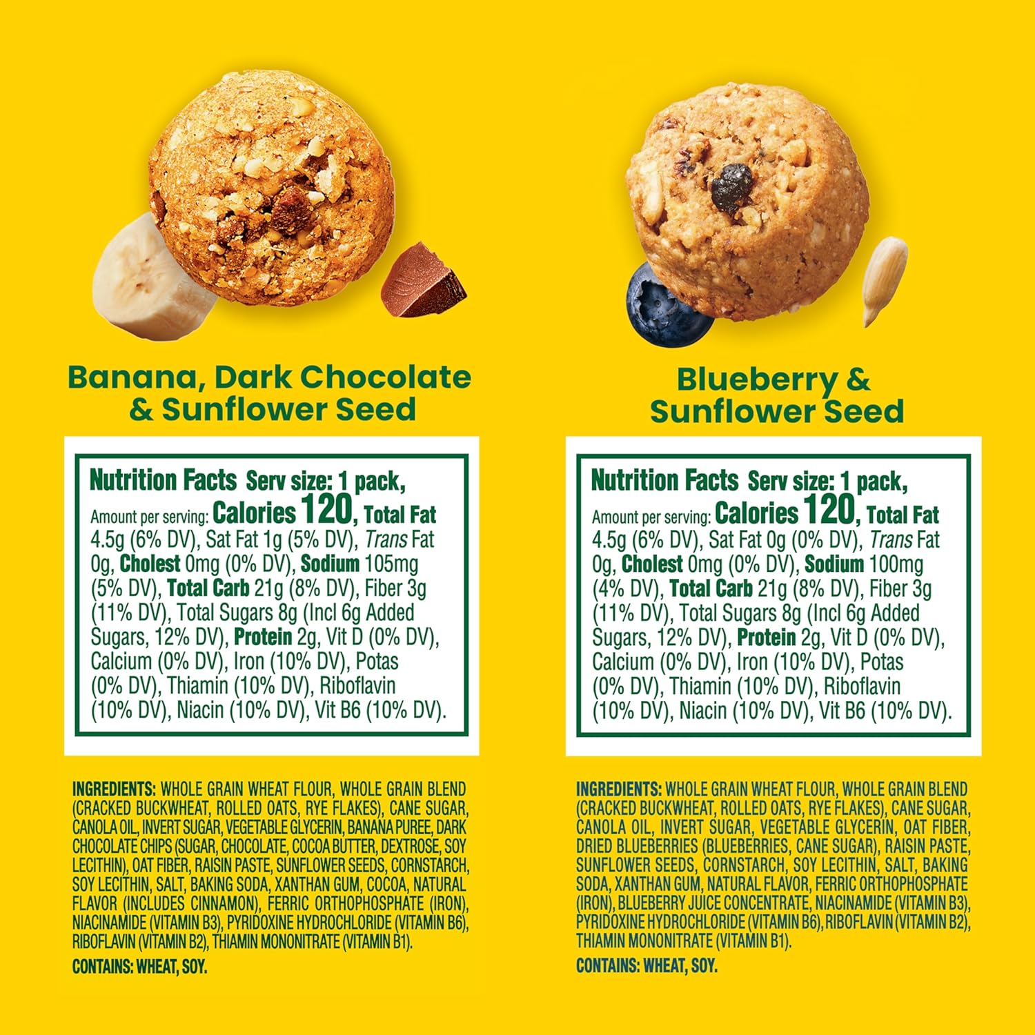 belVita Energy Snack Bites Variety Pack, Banana Dark Chocolate & Sunflower Seed, Blueberry & Sunflower Seed, 15 Snack Packs