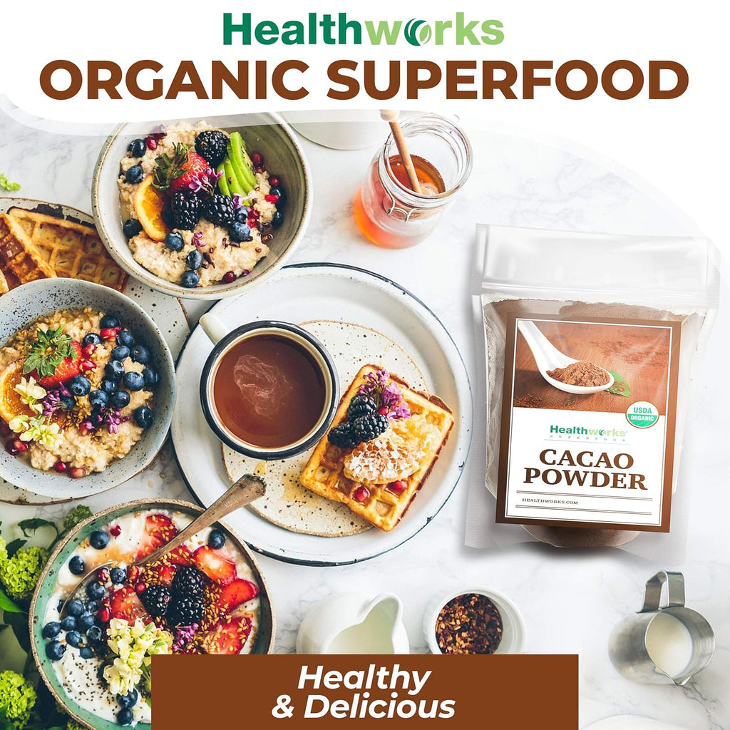 Healthworks Superfoods Organic Cacao Powder - 16 Oz / 1 Lb - Cocoa Chocolate Substitute - Rich Chocolate Flavour - Sugar-Free, Keto, Vegan & Non-GMO - Peruvian Bean/Nut Origin - Antioxidant Superfood