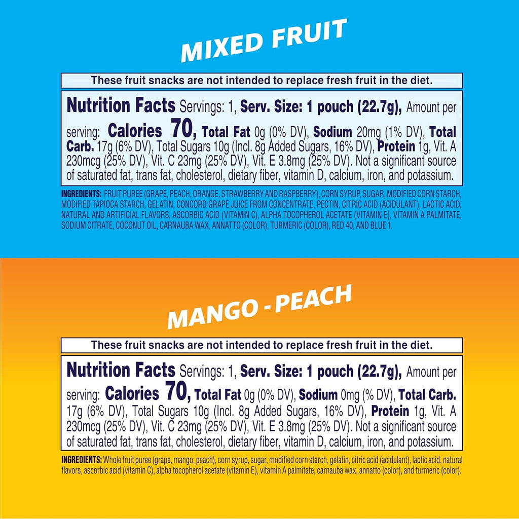 Welch's Fruit Snacks, Mixed Fruit & Mango Peach Snack Box, Gluten Free, Stocking Stuffers, 0.8oz Snack Packs (Pack of 60)