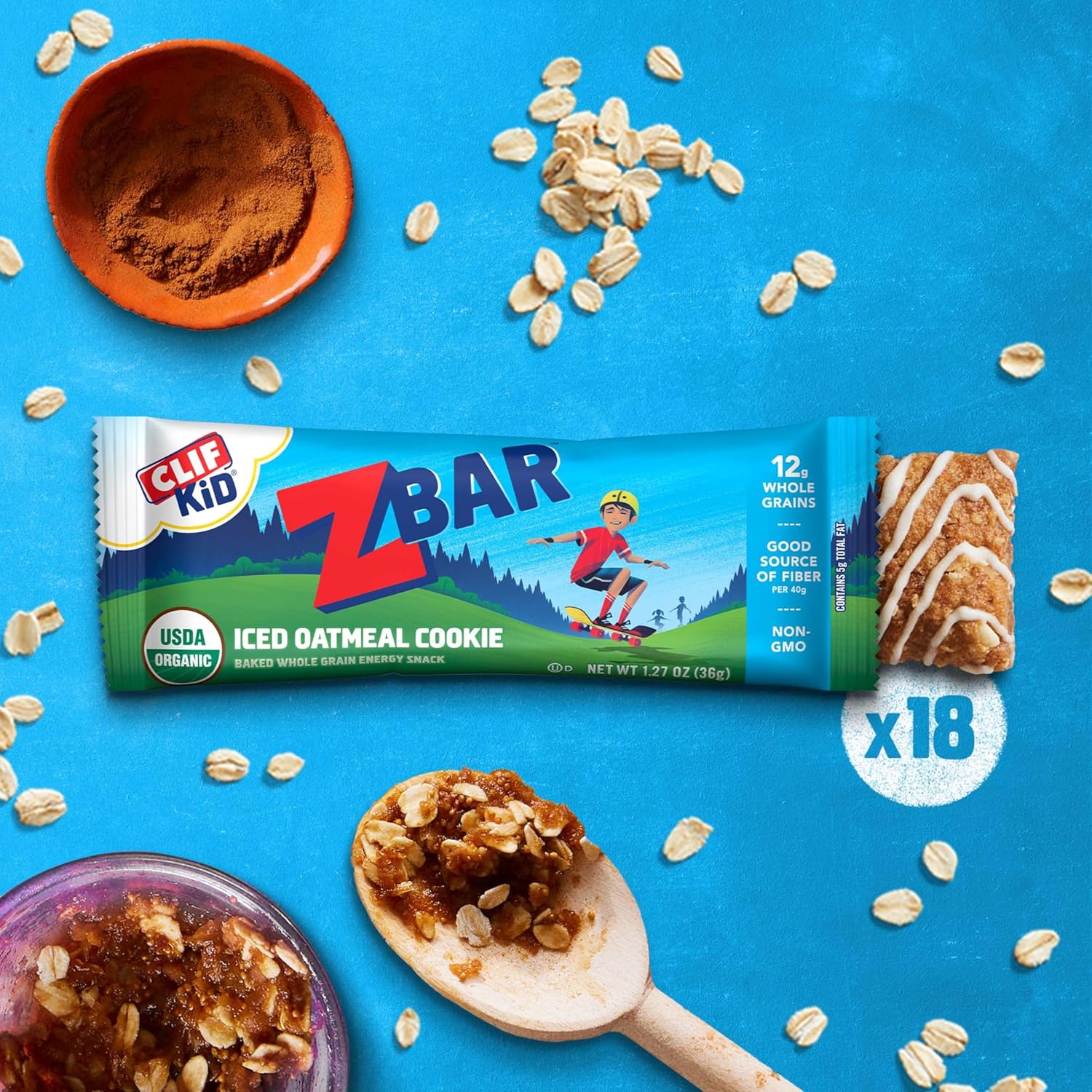 Zbar - Iced Oatmeal Cookie - Soft-Baked Energy Snack Bars - Non-GMO - 12g Whole Grains - USDA Organic Granola Bars (18 Pack)