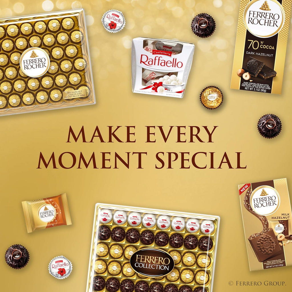 Ferrero Rocher Gourmet Hazelnut Milk Chocolate Gift Box, 16 Individually Wrapped Chocolates for Gifting, 7 oz
