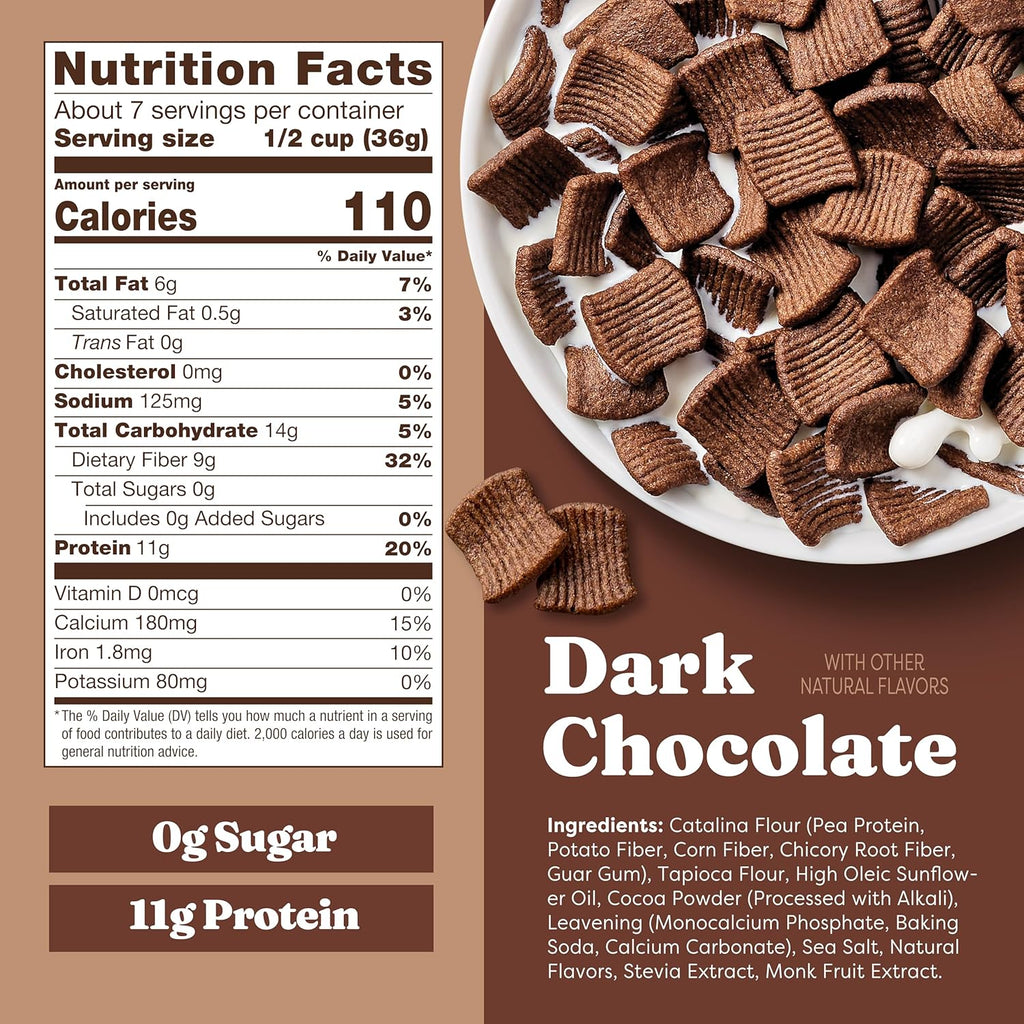 Catalina Crunch Protein Cereal - Sugar Free Breakfast Cereal with 11g of Protein - Gluten Free - Dark Chocolate - 9 oz. Bag (Pack of 1)